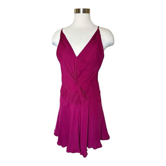 Haute Hippie Intermix Cassidy Mini Layer Dress Sz 6 Silk Fuchsia Crossover Front - Picture 2 of 9